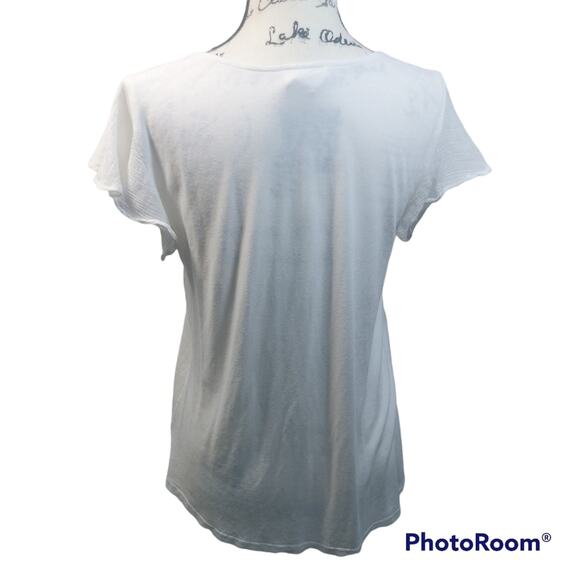 Flower & Feather White Gauzy Button Up Tie Front Blouse L - Picture 2 of 7